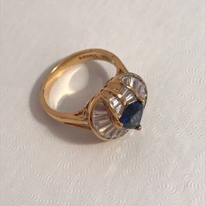 Stauer Blue Sapphire Heart Ring 925 Gold size 7/8
